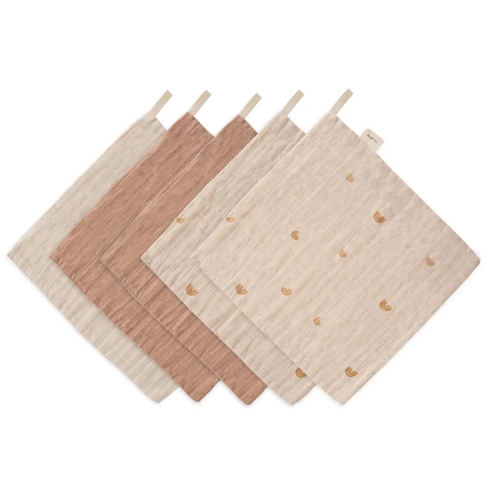 Set of 5 Beige and Brown Washcloths